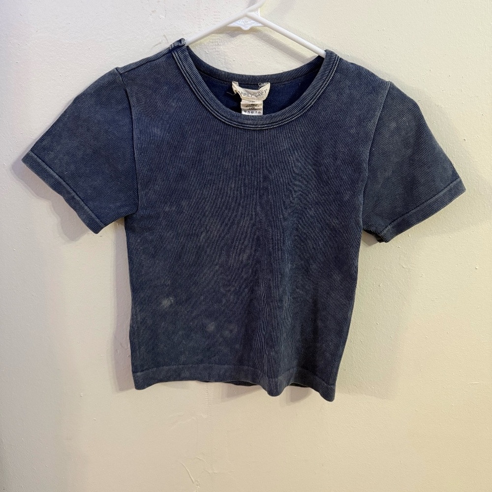 Women's Blue Ribbed Happily Grey Cropped Shirt M/L